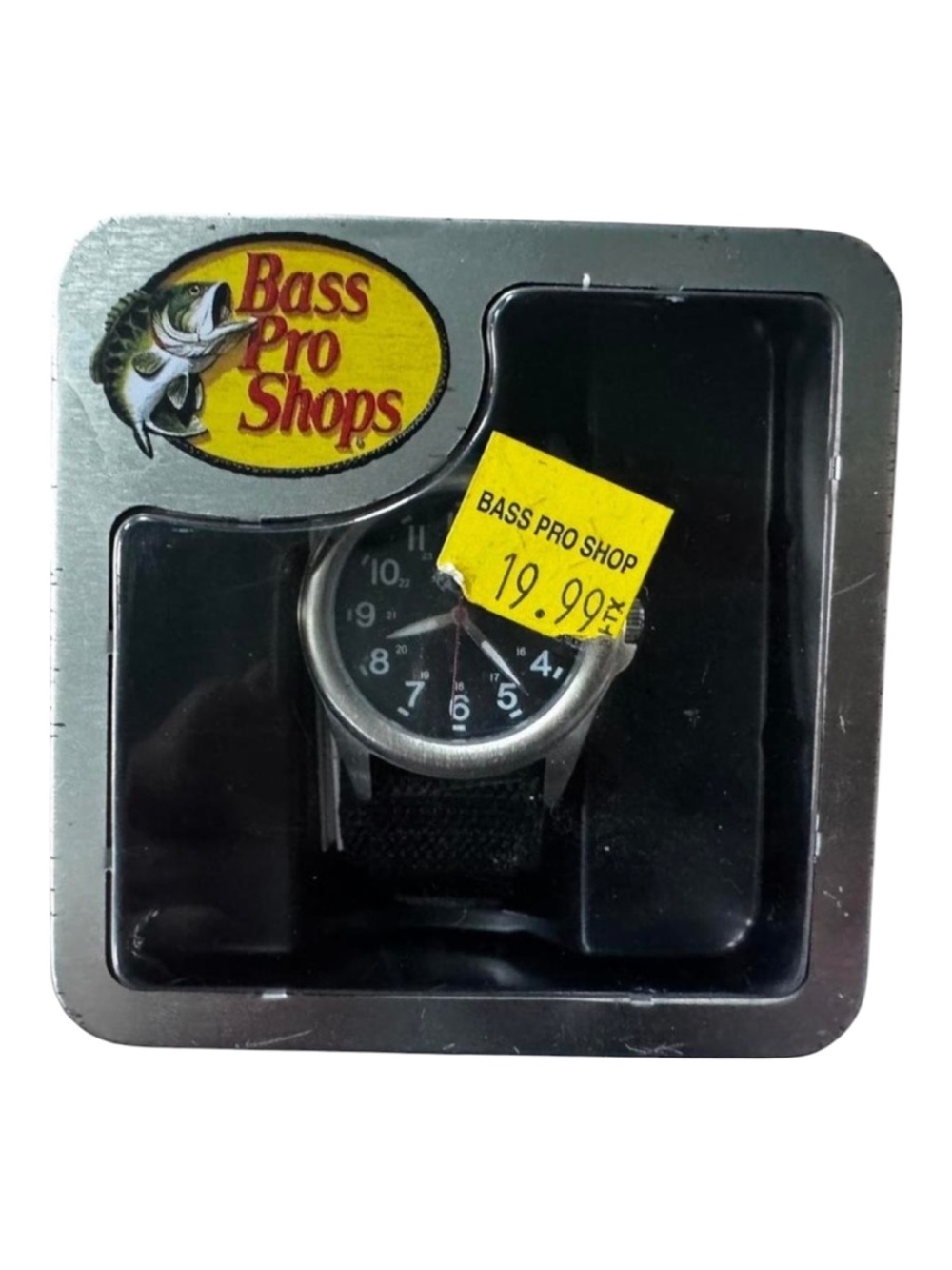 Bass Pro Shops Black Dial Men's Field Watch with Silver Case